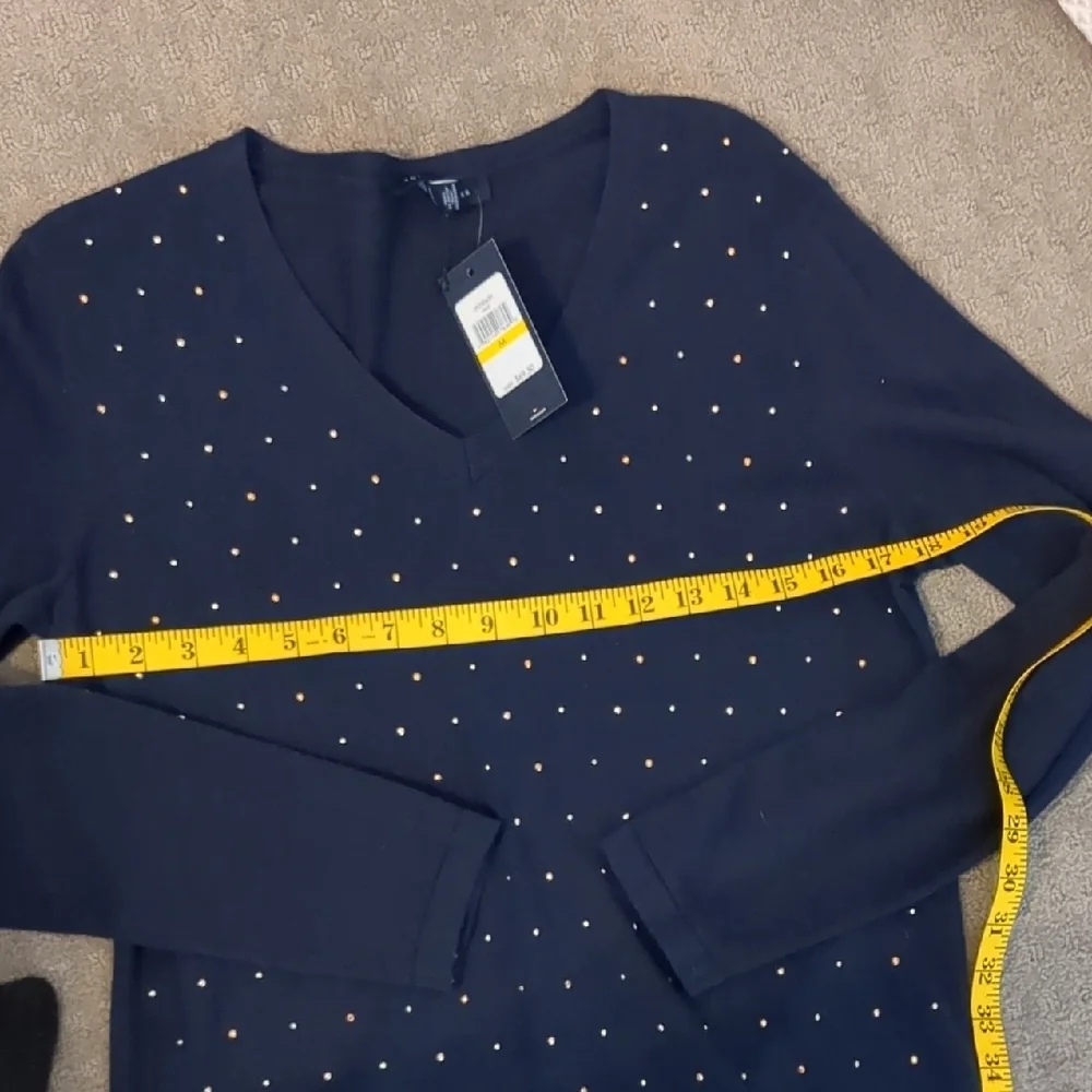 Women's Navy Sweater with Stud Accents - Picture 7 of 8